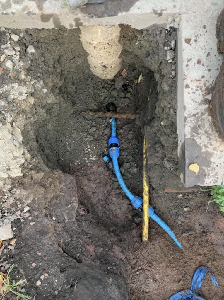 Lead water pipe replacement completed beside a property in Alloa