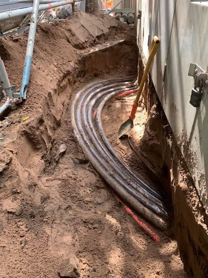 Trial excavation at an electrical substation on a construction site in Stirling